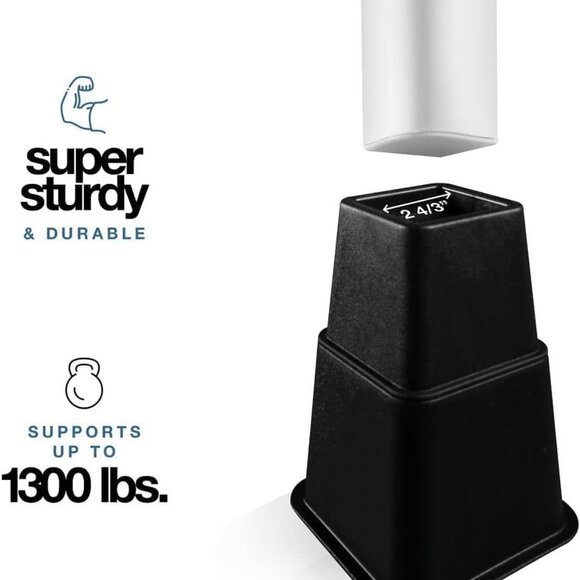 Adjustable Bed Risers - Elevation in 3, 5 or 8 Inch - Heavy Duty Stackable Furni - Picture 2 of 8